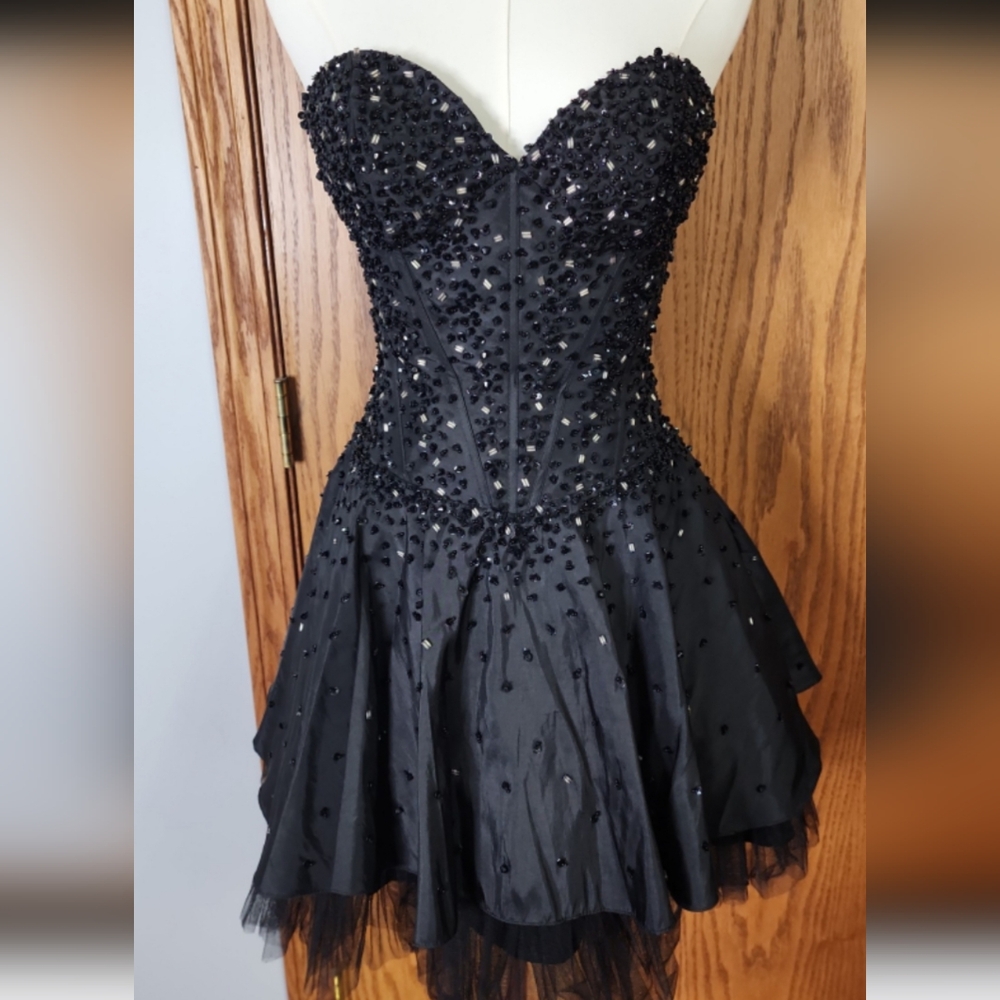 May Queen Black Beaded Strapless Mini Dress